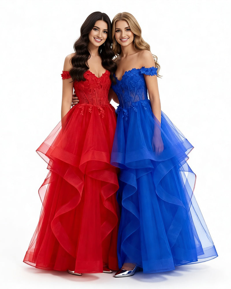 Aurora - Off-the-Shoulder Sweetheart Corset Ball Gown with Sheer Tulle Bodice