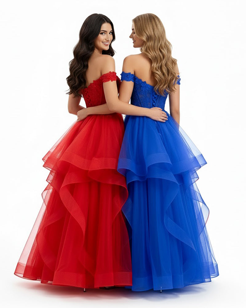 Aurora - Off-the-Shoulder Sweetheart Corset Ball Gown with Sheer Tulle Bodice