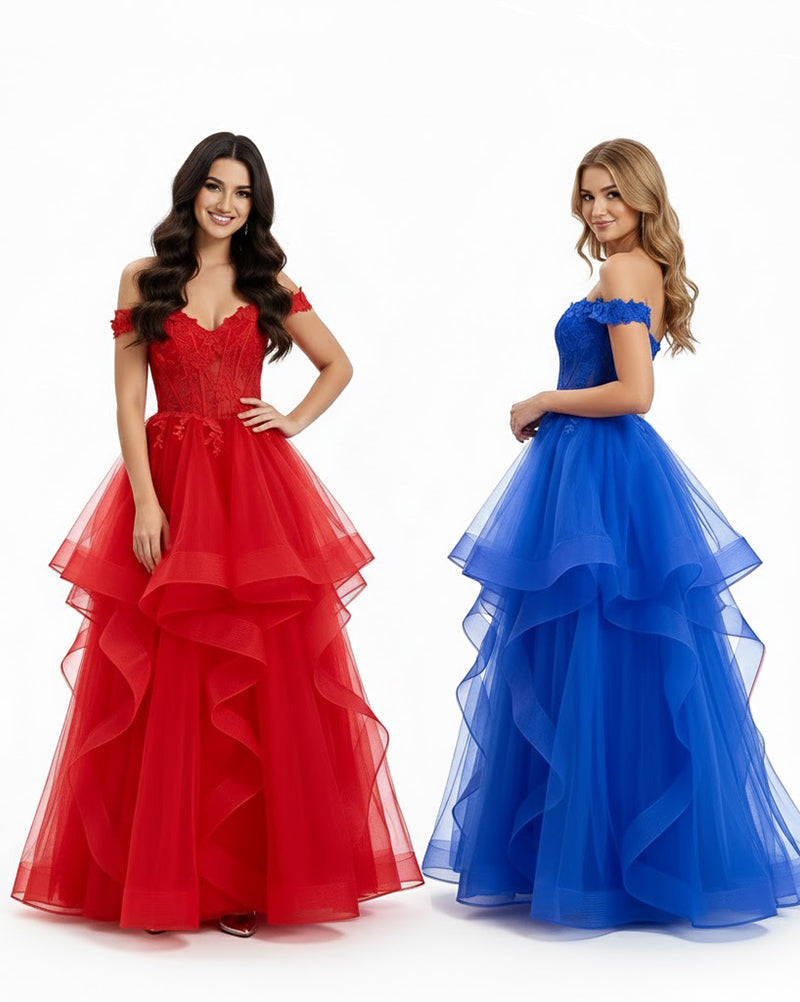 Aurora - Off-the-Shoulder Sweetheart Corset Ball Gown with Sheer Tulle Bodice