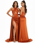 Aveline ¨C Criss-Cross Halter Maxi Dress with Keyhole Bodice & High Thigh Slit