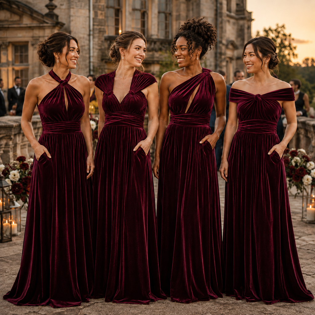 Velvet Infinity Bridesmaid Dress with Pockets – Convertible Multiway Maxi Dress