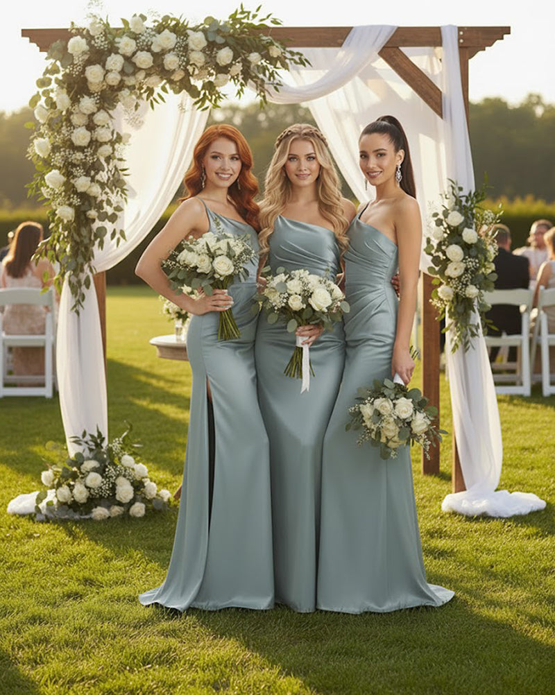 Chloe ¨C One-Shoulder Satin Mermaid Bridesmaid Gown with Side Slit