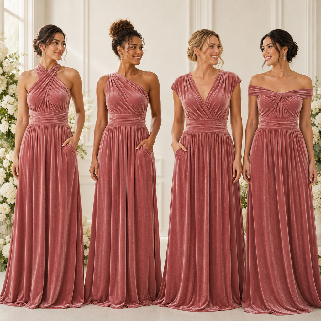 Velvet Infinity Bridesmaid Dress with Pockets – Convertible Multiway Maxi Dress