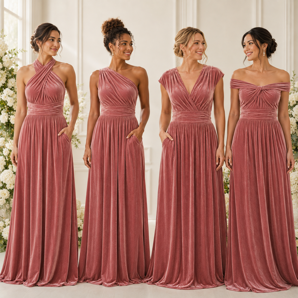 Velvet Infinity Bridesmaid Dress with Pockets – Convertible Multiway Maxi Dress
