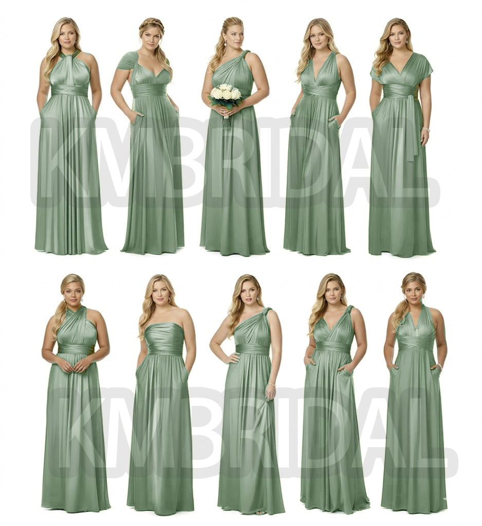 Convertible Infinity Bridesmaid Dress with Pockets | Multi-Way Wrap Gown for Weddings | Regular & Plus Sizes