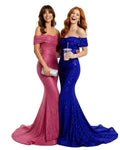 Harriet â€?Off-Shoulder Cowl Neck Mermaid Evening Gown with Sequined Detailing