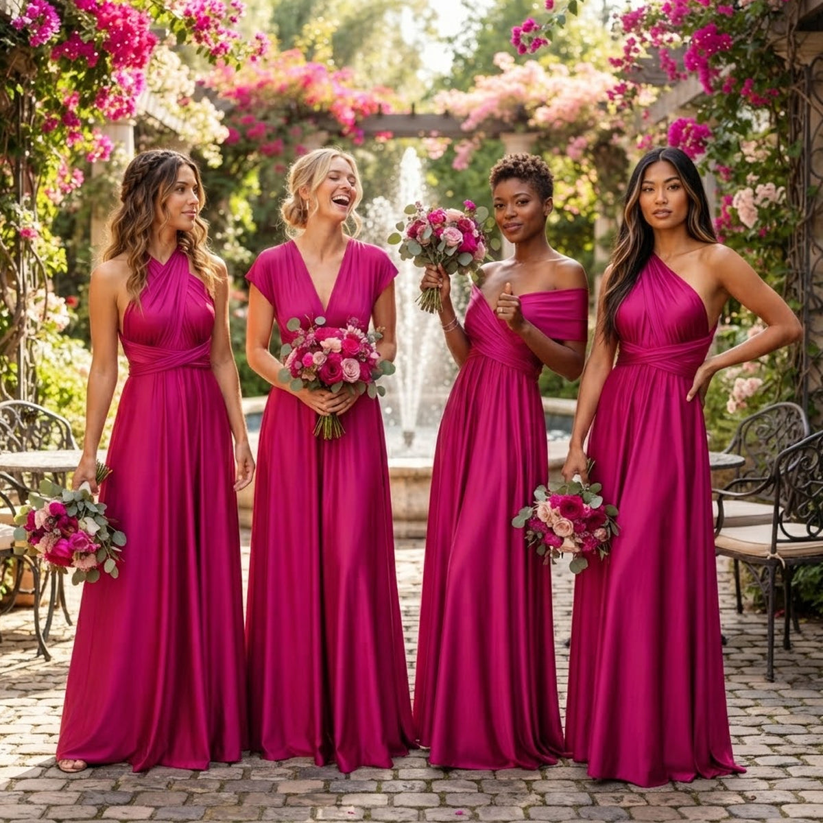 color:Fuchsia | Fuchsia infinity bridesmaid dresses real wedding