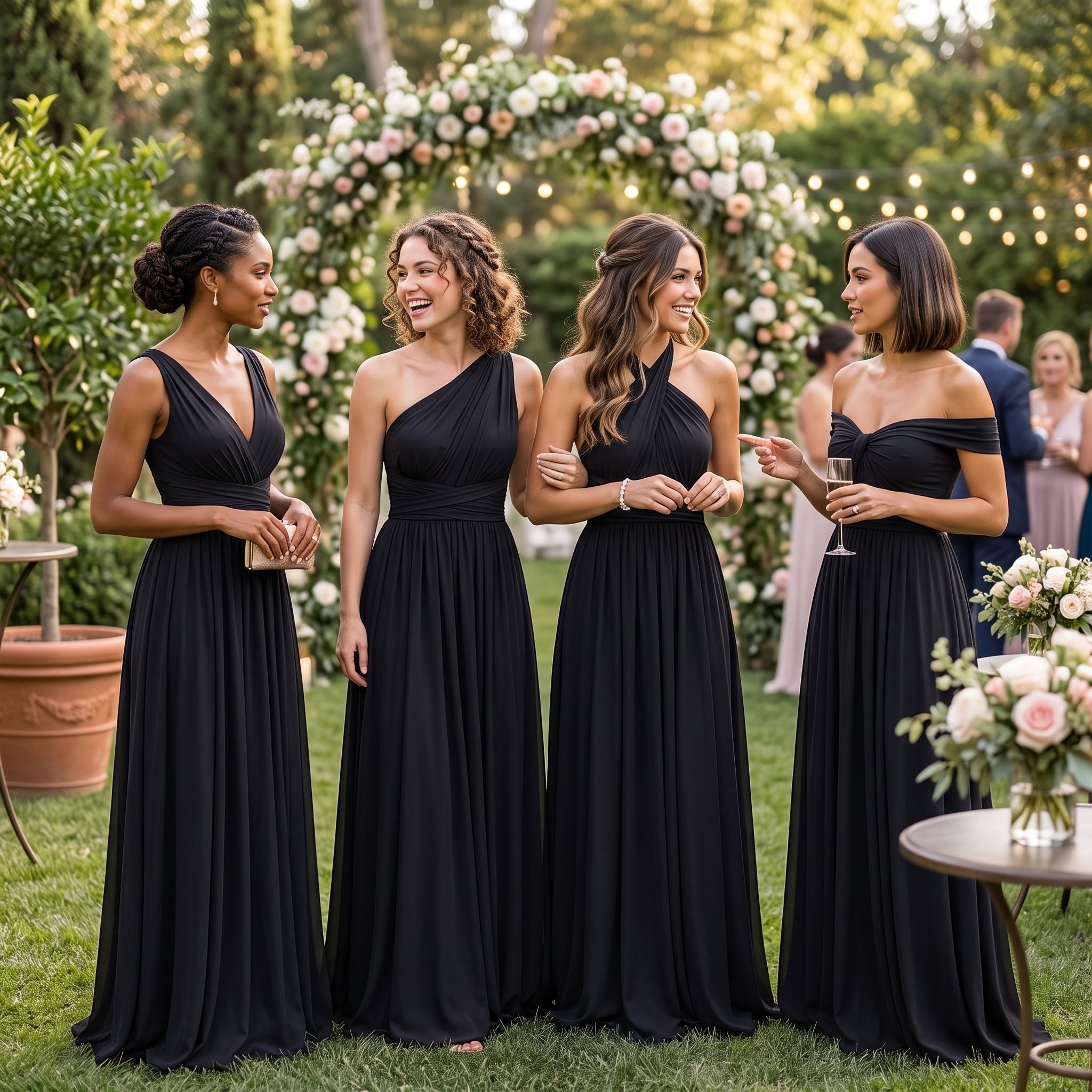 color:Black | Little_black_Bridesmaid_Infinity_Maxi_Convertible_Multiway_Dress_With_Pockets_Regular_Plus_size_Wedding_Bridal_Party_Bridemaids_Gown