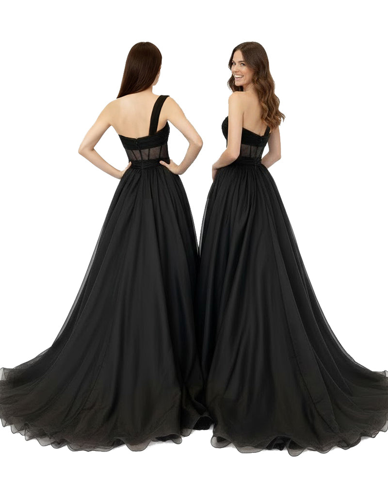 Rogue ¨C Edgy One-Shoulder Organza Ball Gown with Exposed Boning Bodice