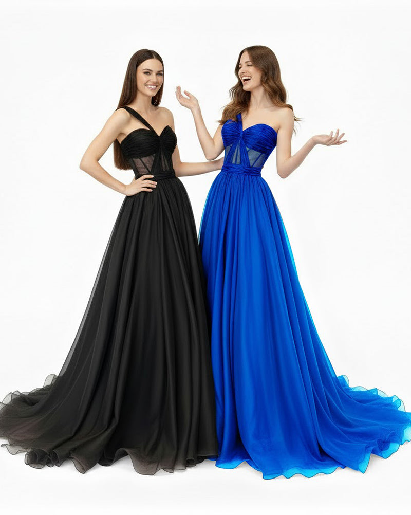 Rogue ¨C Edgy One-Shoulder Organza Ball Gown with Exposed Boning Bodice