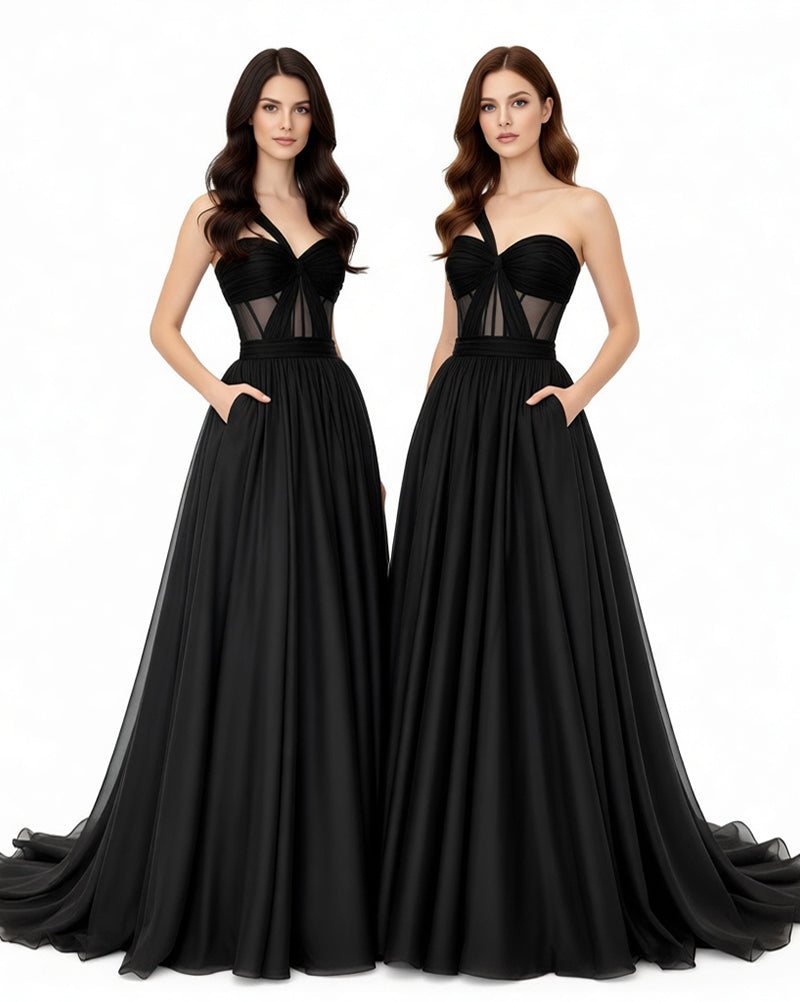 Rogue ¨C Edgy One-Shoulder Organza Ball Gown with Exposed Boning Bodice