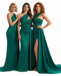 Bonnie - Chic One-Shoulder Mermaid Bridesmaid Dress in Silky Satin with Side Split