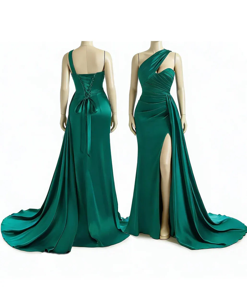 Bonnie - Chic One-Shoulder Mermaid Bridesmaid Dress in Silky Satin with Side Split