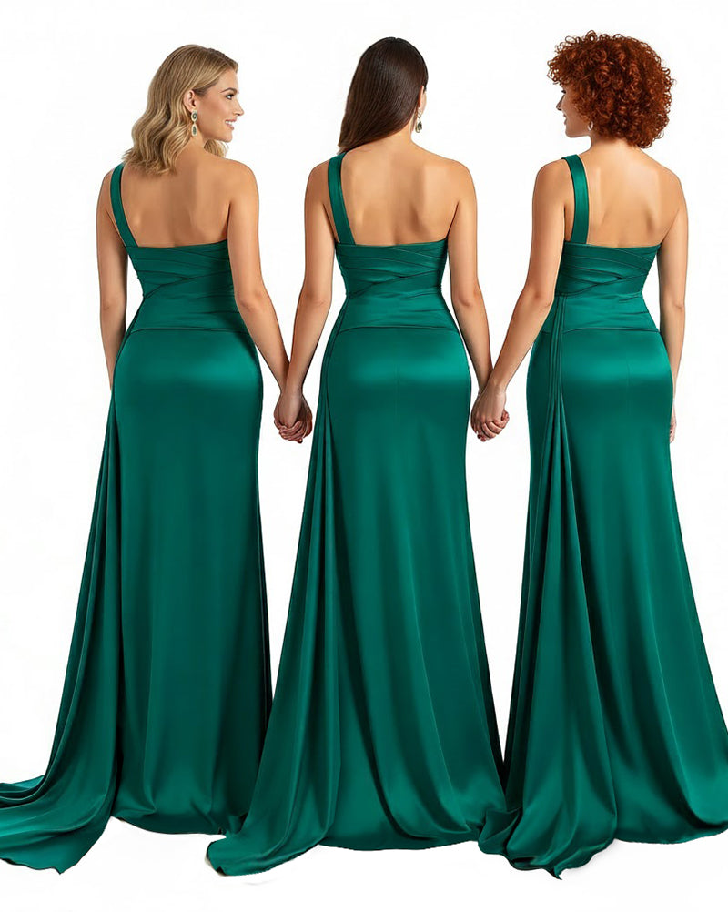 Bonnie - Chic One-Shoulder Mermaid Bridesmaid Dress in Silky Satin with Side Split