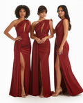 Amara - One-Shoulder Satin Mermaid Bridesmaid Dress with High Side Slit