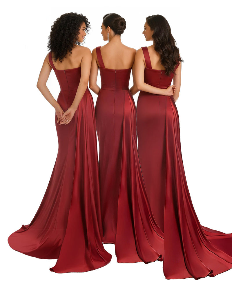Amara - One-Shoulder Satin Mermaid Bridesmaid Dress with High Side Slit