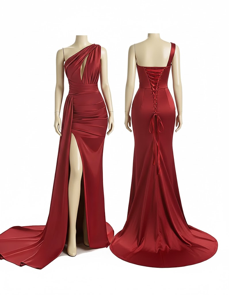 Amara - One-Shoulder Satin Mermaid Bridesmaid Dress with High Side Slit