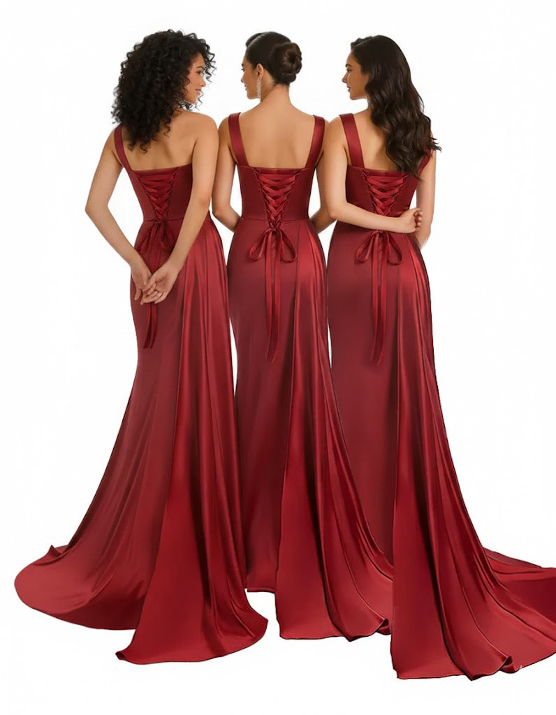 Amara - One-Shoulder Satin Mermaid Bridesmaid Dress with High Side Slit