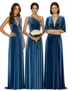 Velvet Convertible Infinity Bridesmaid Dress with Pockets – Style 015 in Burgundy – KMBRIDAL product image 1