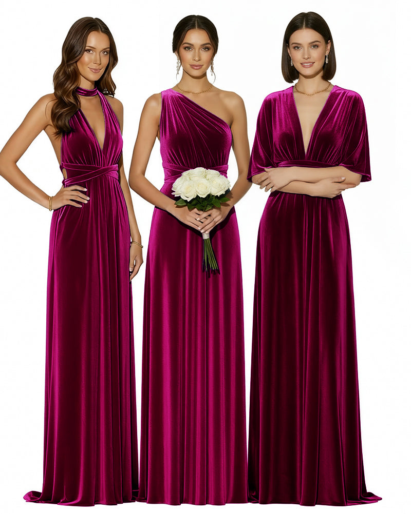 Velvet Convertible Infinity Bridesmaid Dress with Pockets – Style 015 – KMBRIDAL product image 2