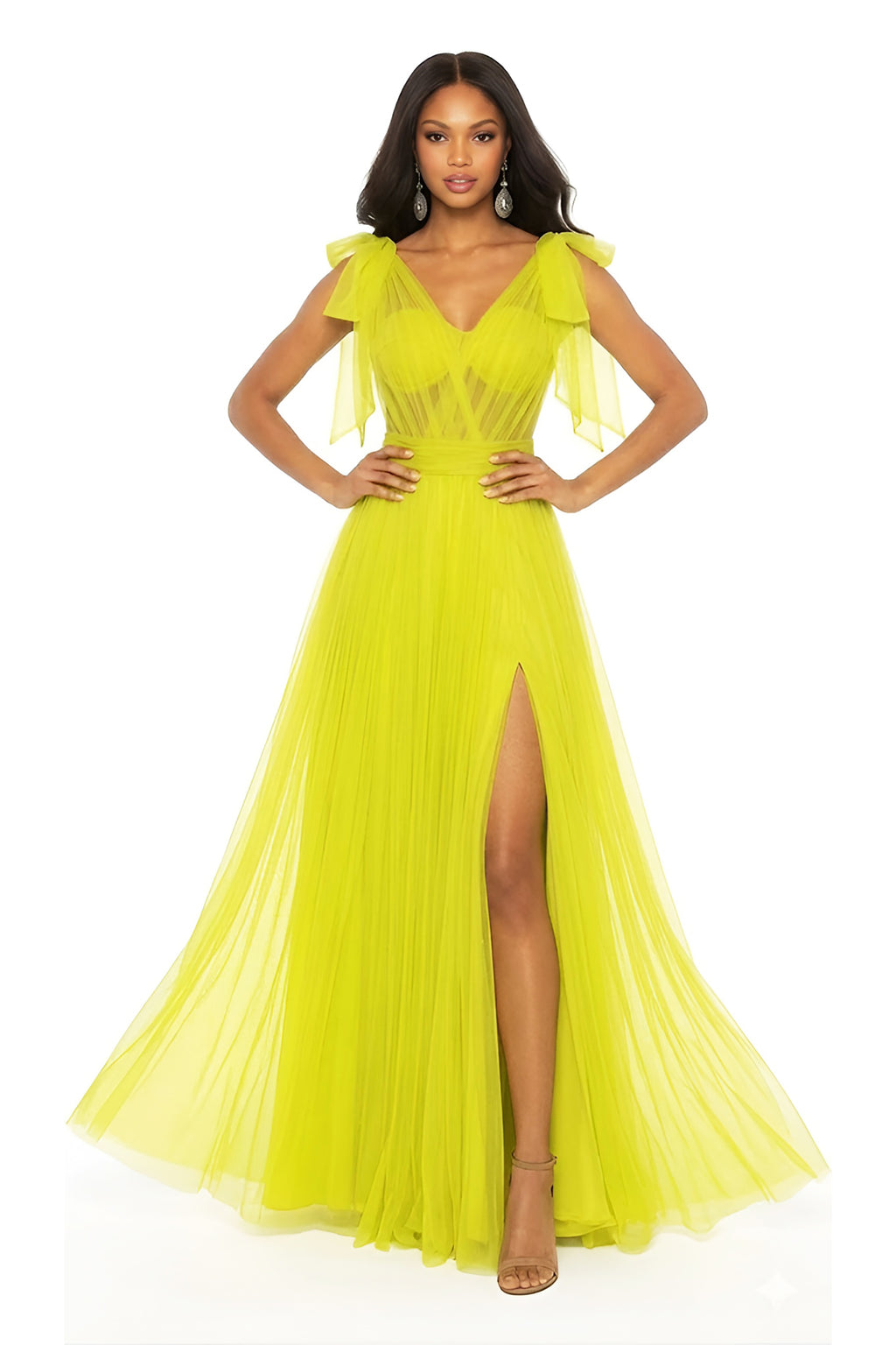 Valencia – One-Shoulder Convertible Strap Illusion Corset Prom Dress with High Slit & Tulle Skirt