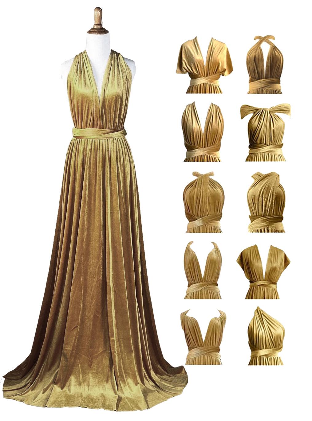 Velvet Infinity Convertible Wrap Dress With Pockets Regular Plus size Wedding Bridal Party Bridemaids Gown