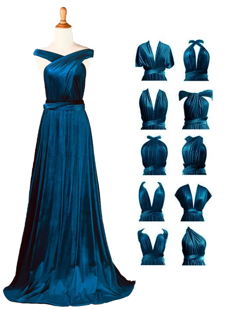 Velvet Convertible Multiway Infinity Dress with Pockets Regular Plus size Wedding Bridal Party Bridemaids Gown