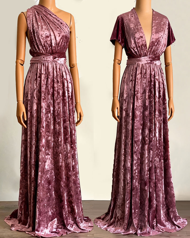 Versatile Wrap Crushed Velvet Maxi Infinity Dress With Pockets Regular Plus size Wedding Bridal Party Bridemaids Gown