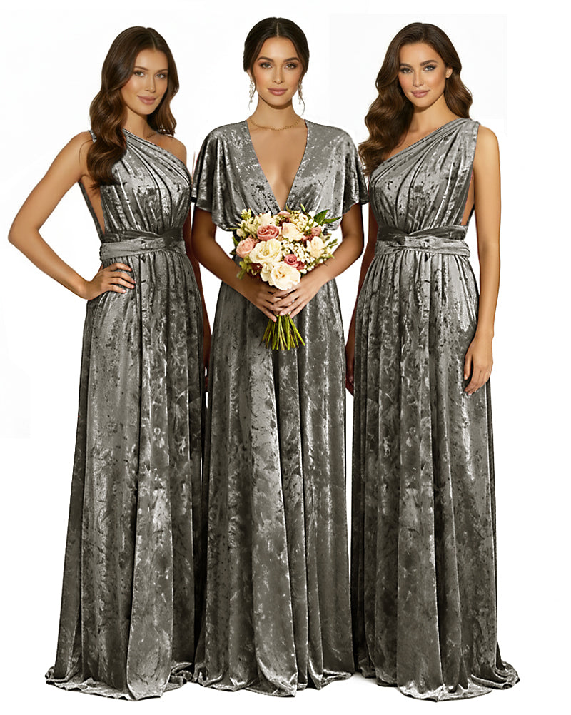 Versatile Wrap Crushed Velvet Maxi Infinity Dress With Pockets Regular Plus size Wedding Bridal Party Bridemaids Gown