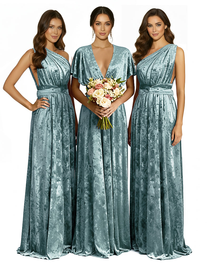Versatile Wrap Crushed Velvet Maxi Infinity Dress With Pockets Regular Plus size Wedding Bridal Party Bridemaids Gown