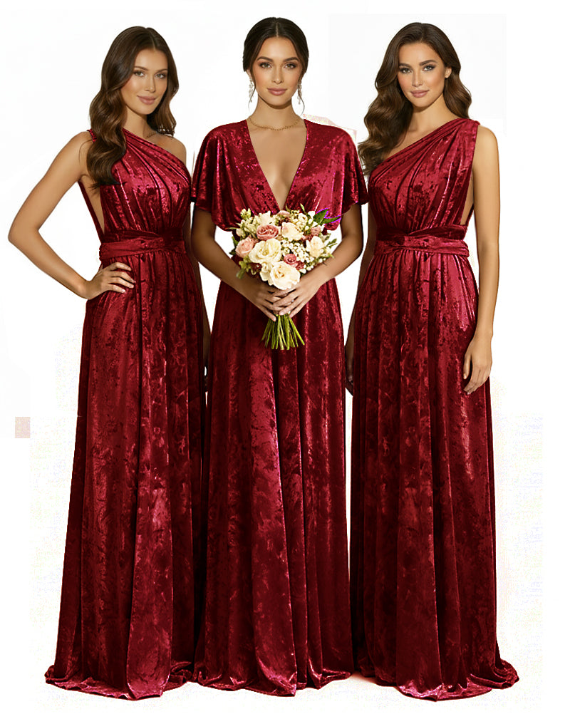 Versatile Wrap Crushed Velvet Maxi Infinity Dress With Pockets Regular Plus size Wedding Bridal Party Bridemaids Gown