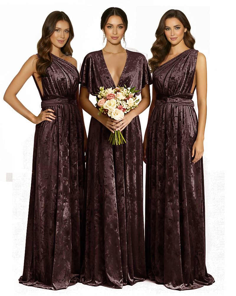 Versatile Wrap Crushed Velvet Maxi Infinity Dress With Pockets Regular Plus size Wedding Bridal Party Bridemaids Gown