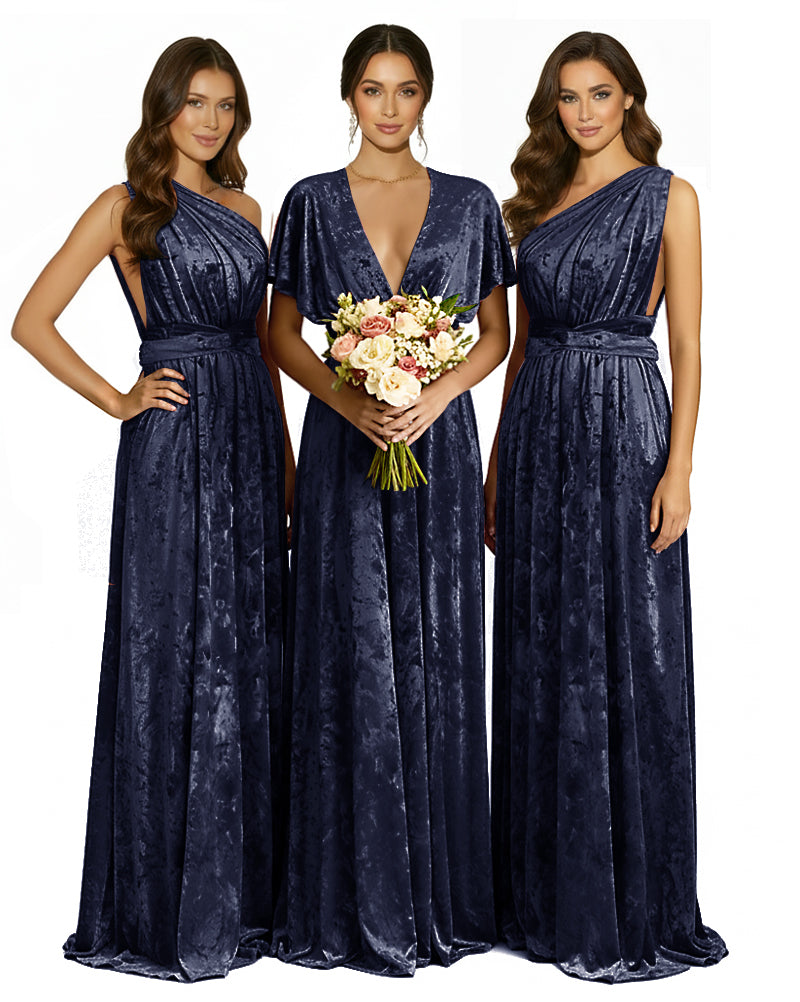 Versatile Wrap Crushed Velvet Maxi Infinity Dress With Pockets Regular Plus size Wedding Bridal Party Bridemaids Gown