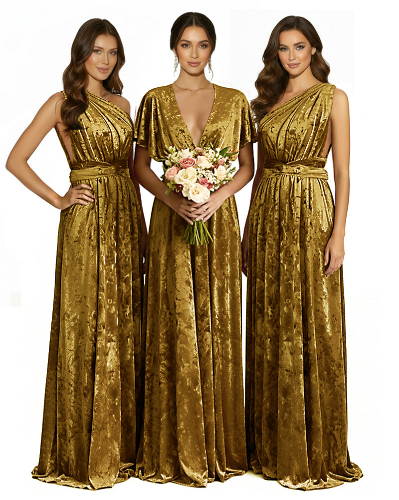 Versatile Wrap Crushed Velvet Maxi Infinity Dress With Pockets Regular Plus size Wedding Bridal Party Bridemaids Gown
