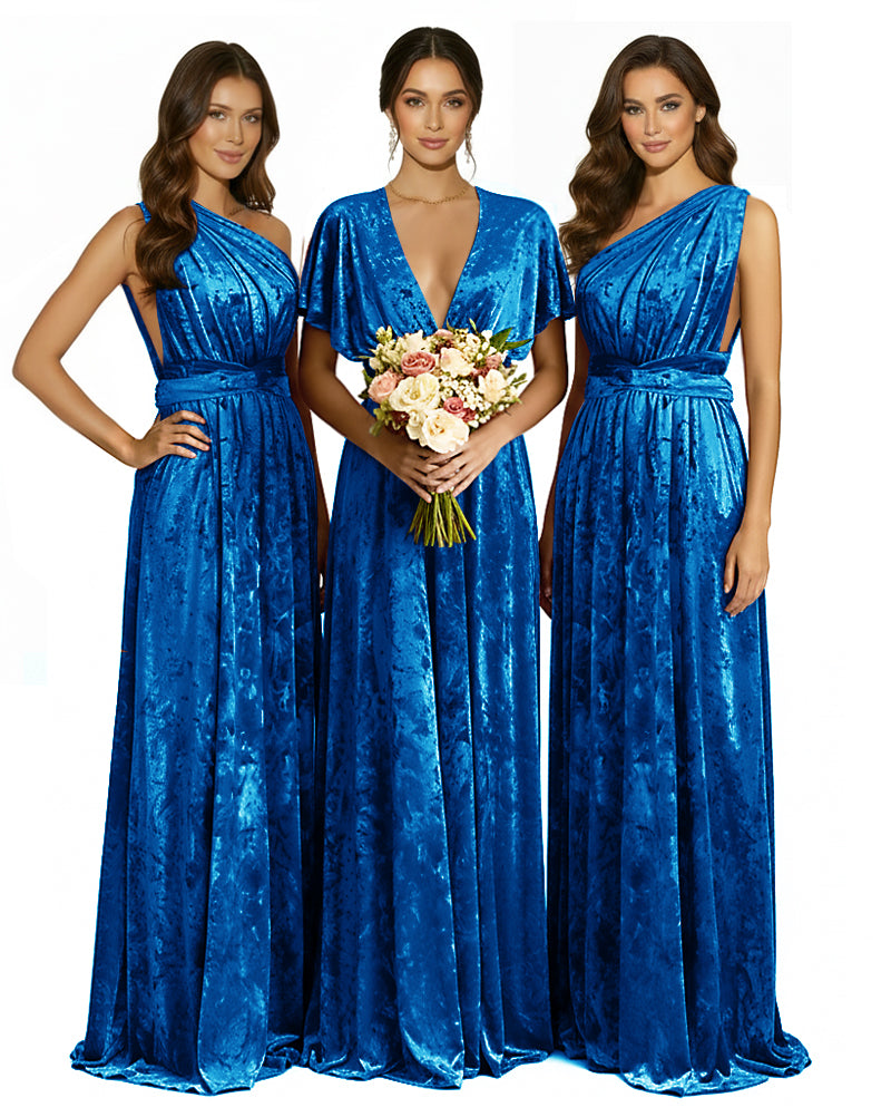Versatile Wrap Crushed Velvet Maxi Infinity Dress With Pockets Regular Plus size Wedding Bridal Party Bridemaids Gown