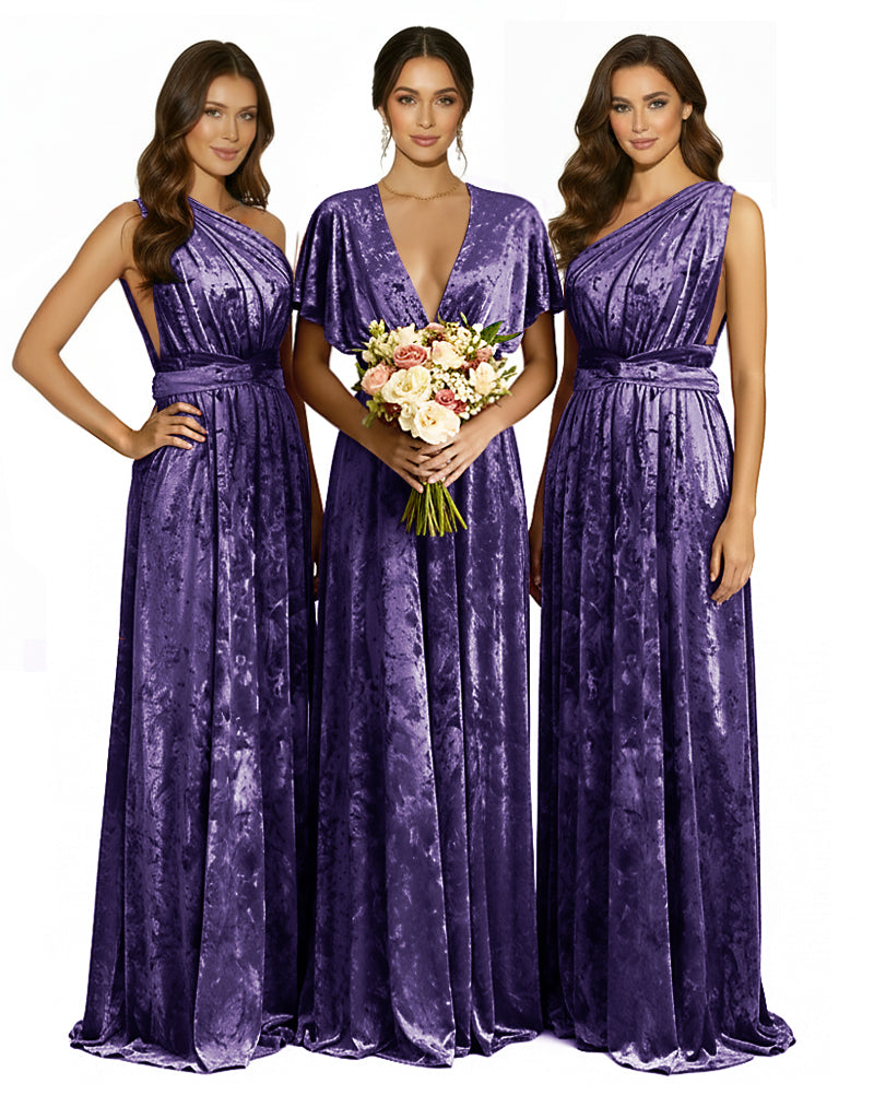 Versatile Wrap Crushed Velvet Maxi Infinity Dress With Pockets Regular Plus size Wedding Bridal Party Bridemaids Gown