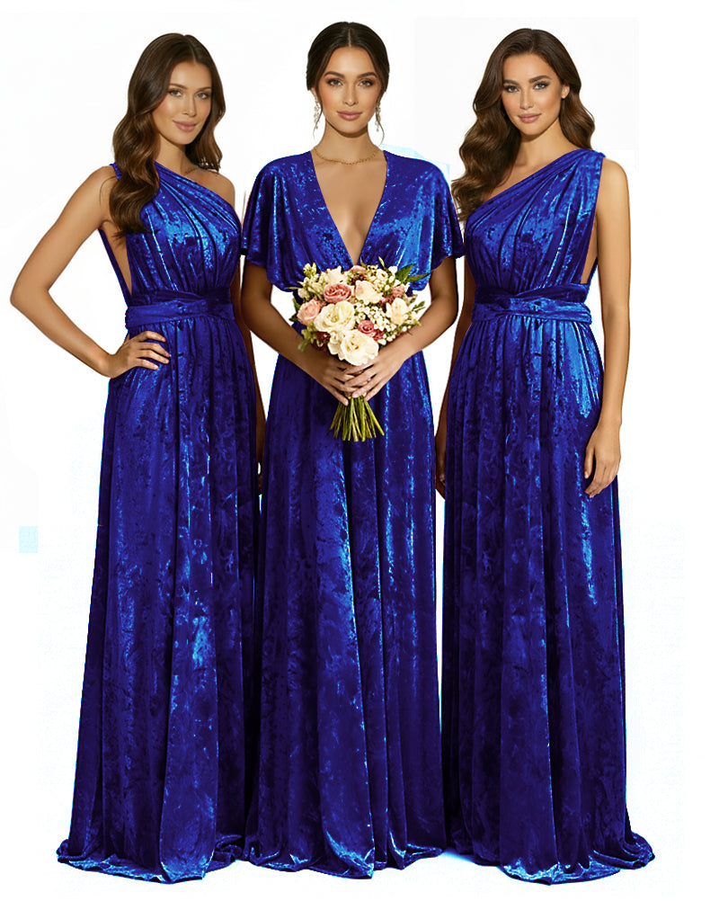 Versatile Wrap Crushed Velvet Maxi Infinity Dress With Pockets Regular Plus size Wedding Bridal Party Bridemaids Gown