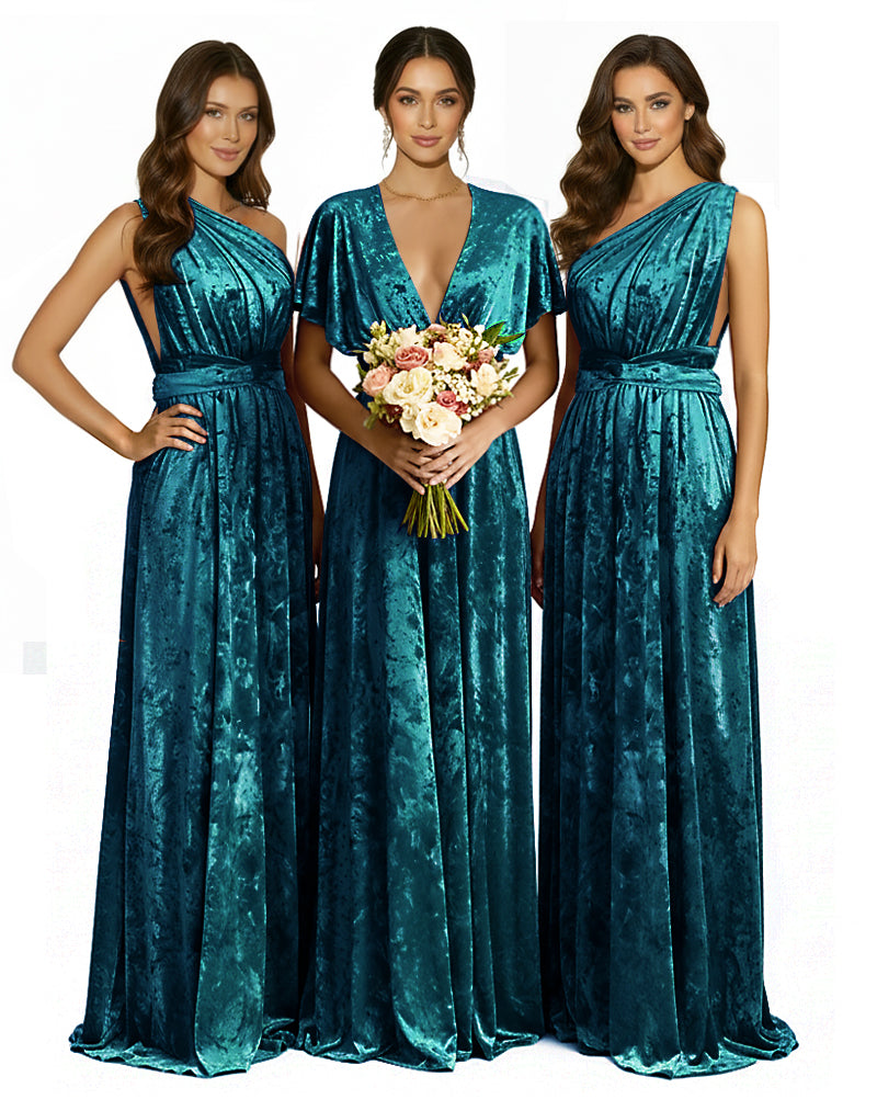 Versatile Wrap Crushed Velvet Maxi Infinity Dress With Pockets Regular Plus size Wedding Bridal Party Bridemaids Gown