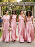 Women's Blushing Pink Multiway Convertible Infinity Maxi Dress With Pockets