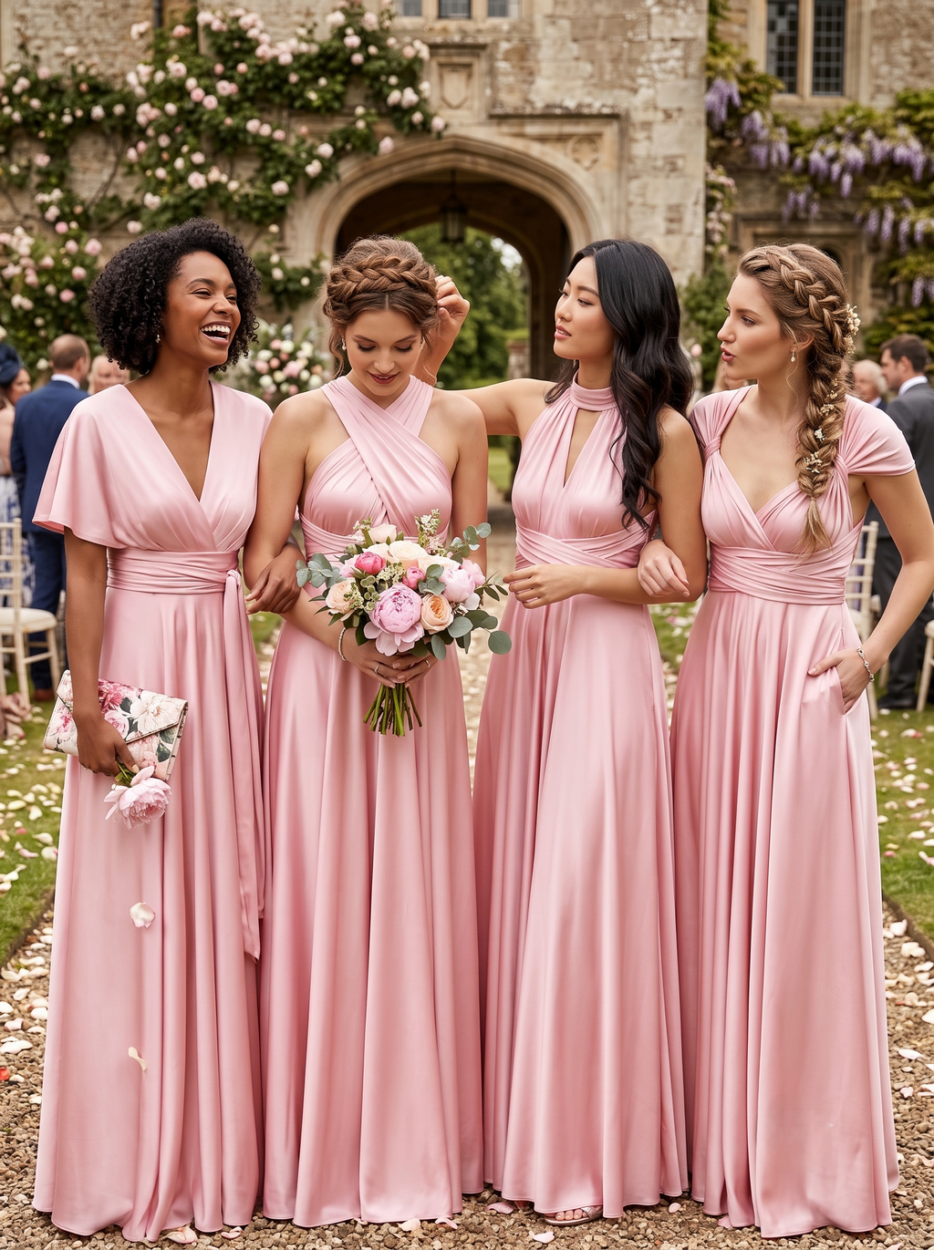 Women's Blushing Pink Multiway Convertible Infinity Maxi Dress With Pockets