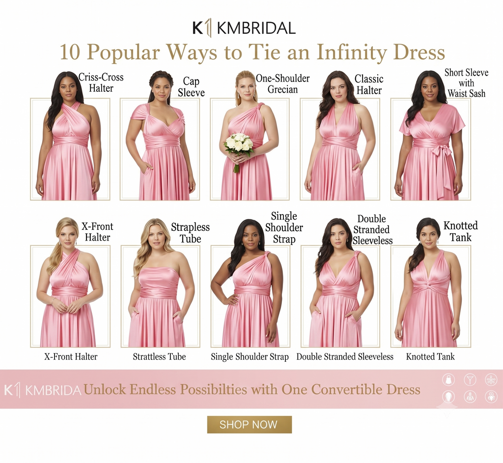 Women's Blushing Pink Multiway Convertible Infinity Maxi Dress With Pockets