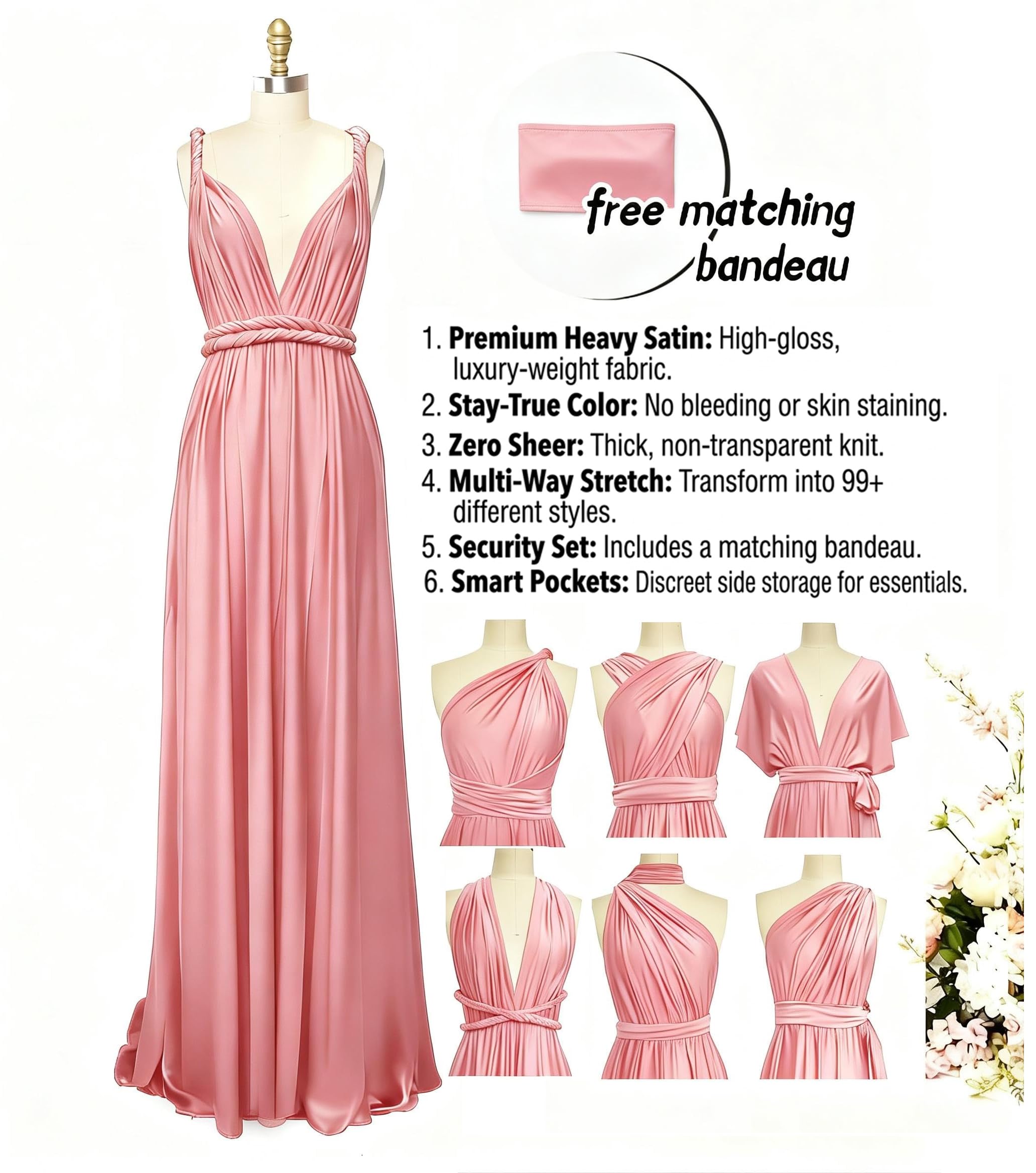 Women's Blushing Pink Multiway Convertible Infinity Maxi Dress With Pockets