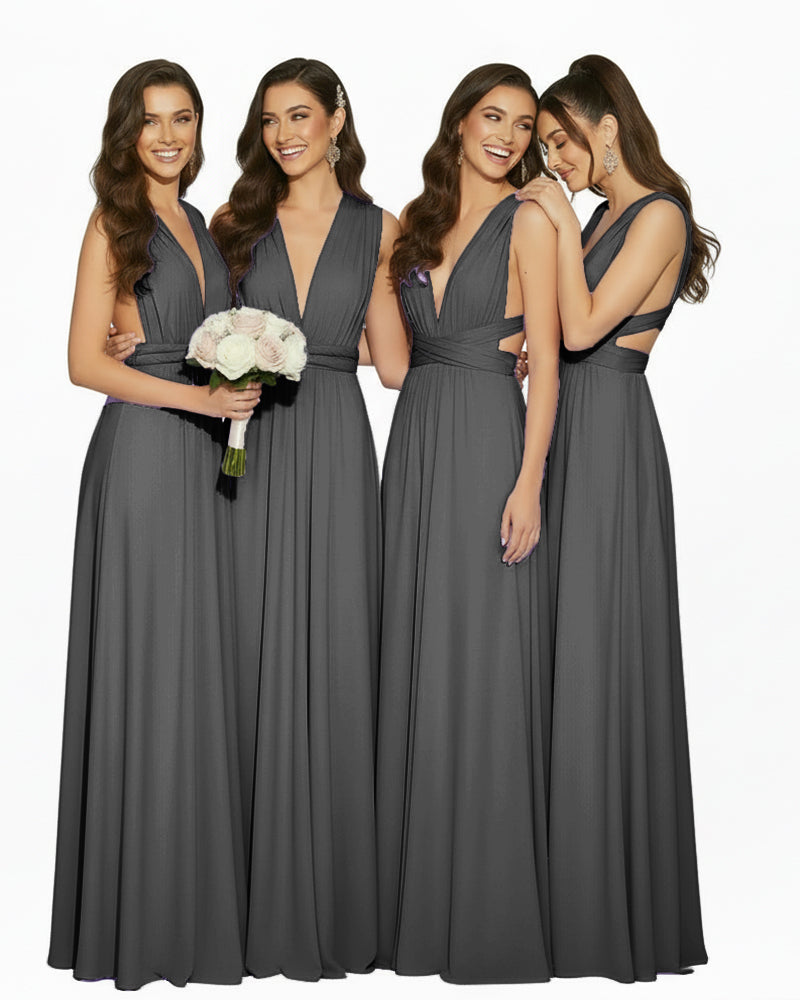Multiway Convertible Maxi Inifinity Dress With Pockets for Bridesmaids & Weddings black 