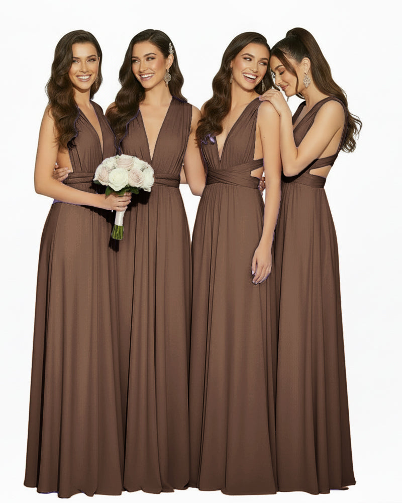 Multiway Convertible Maxi Inifinity Dress With Pockets for Bridesmaids & Weddings brown 