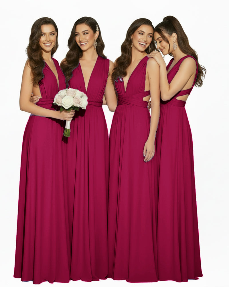 Multiway Convertible Maxi Inifinity Dress With Pockets for Bridesmaids & Weddings burgundy 