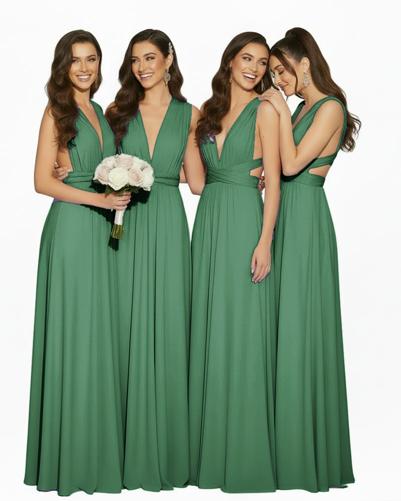 Multiway Convertible Maxi Inifinity Dress With Pockets for Bridesmaids & Weddings dark green 