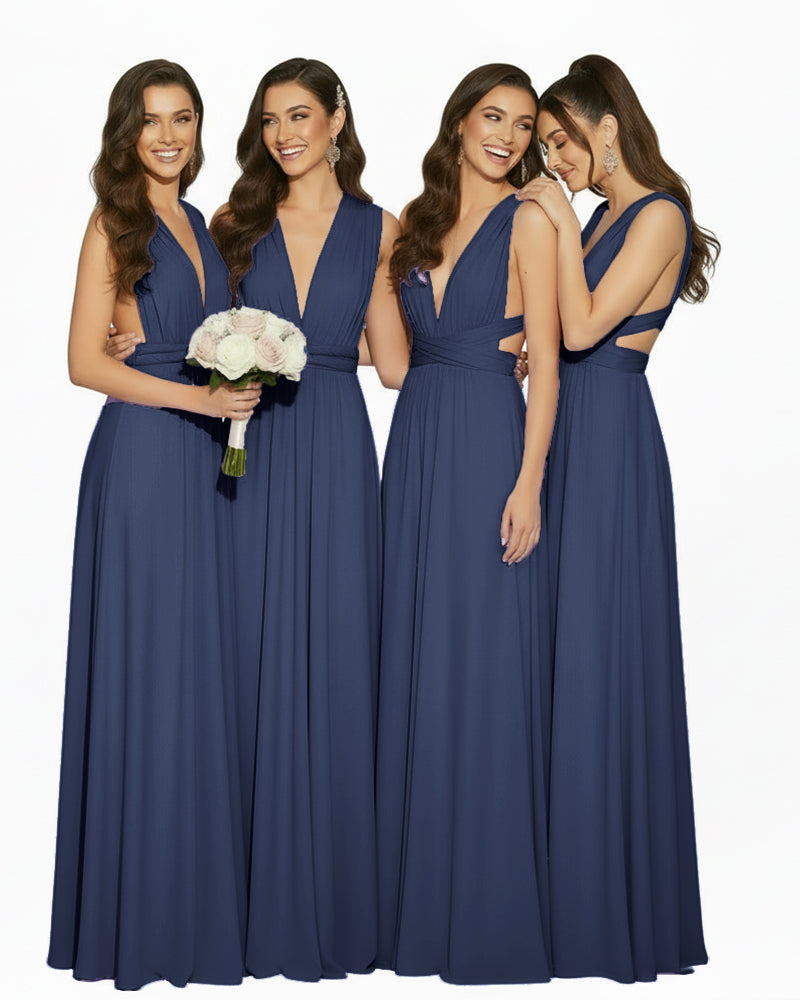 Multiway Convertible Maxi Inifinity Dress With Pockets for Bridesmaids & Weddings dark navy 