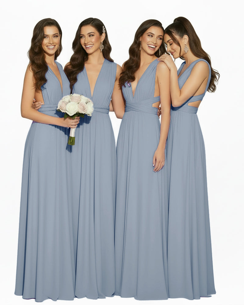Multiway Convertible Maxi Inifinity Dress With Pockets for Bridesmaids & Weddings dusty blue 