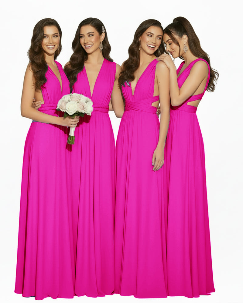 Multiway Convertible Maxi Inifinity Dress With Pockets for Bridesmaids & Weddings fuchsia 