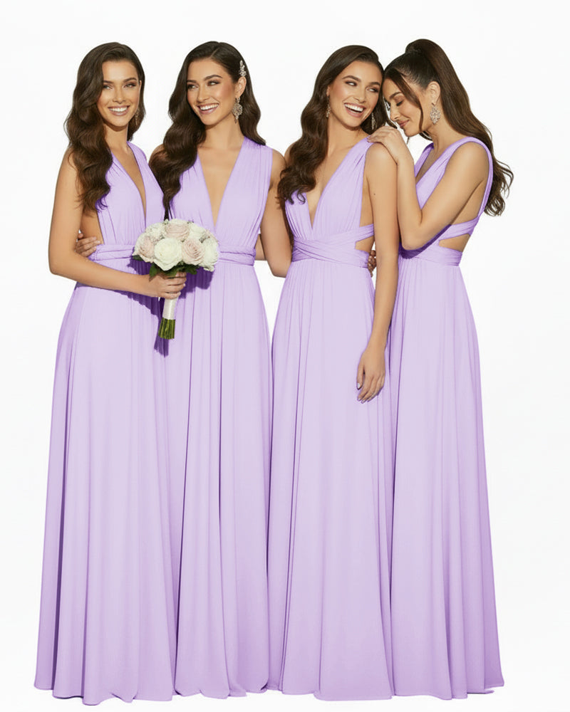 Multiway Convertible Maxi Inifinity Dress With Pockets for Bridesmaids & Weddings lilac 